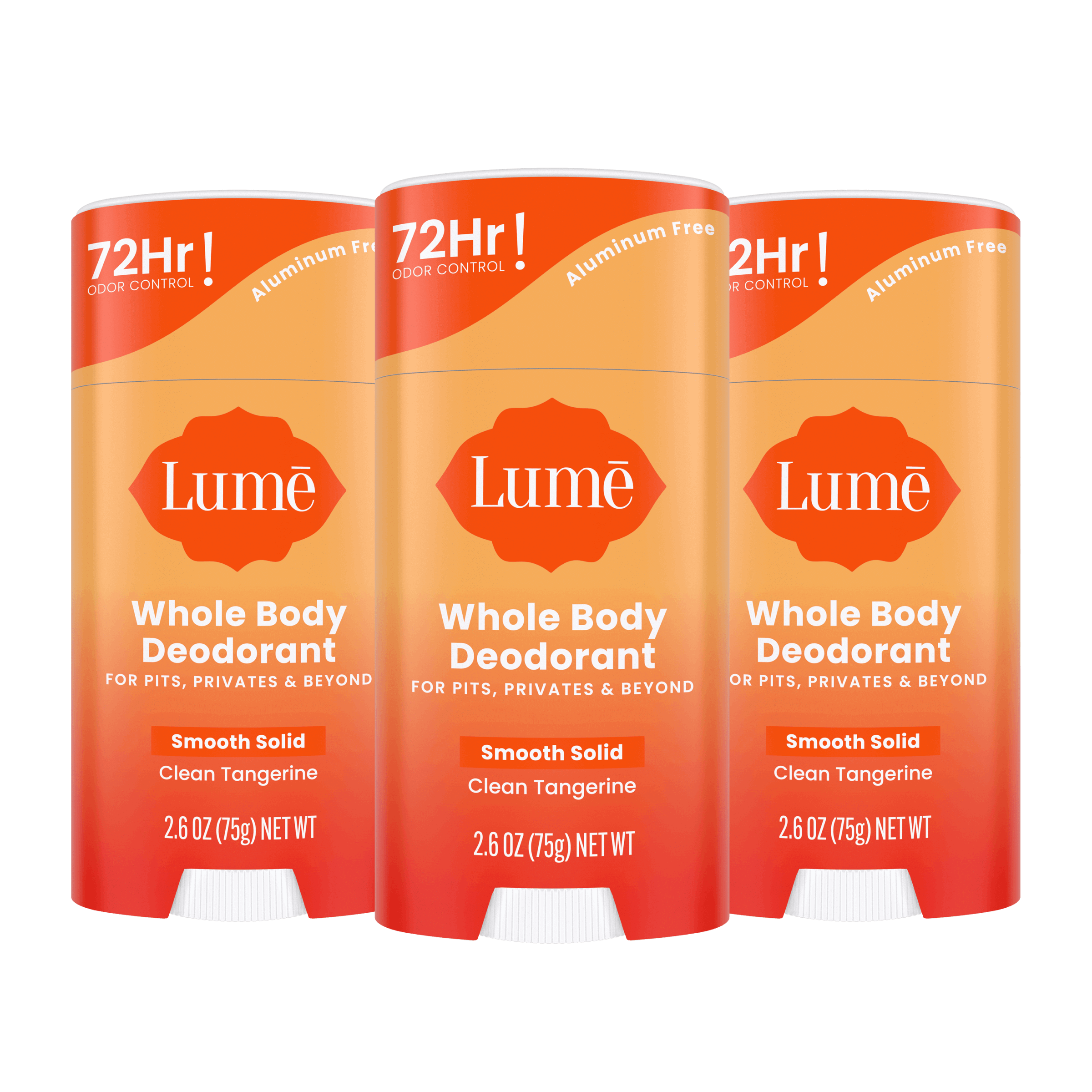 3 orange stick deodorants in the scent Clean Tangerine
