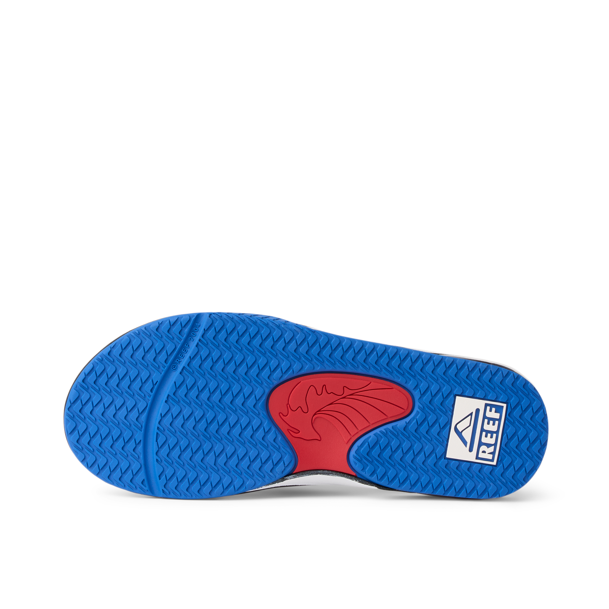 Kids Fanning outsole facing up showing traction pattern and arch support, beach-inspired comfort for boys ages 5-10.