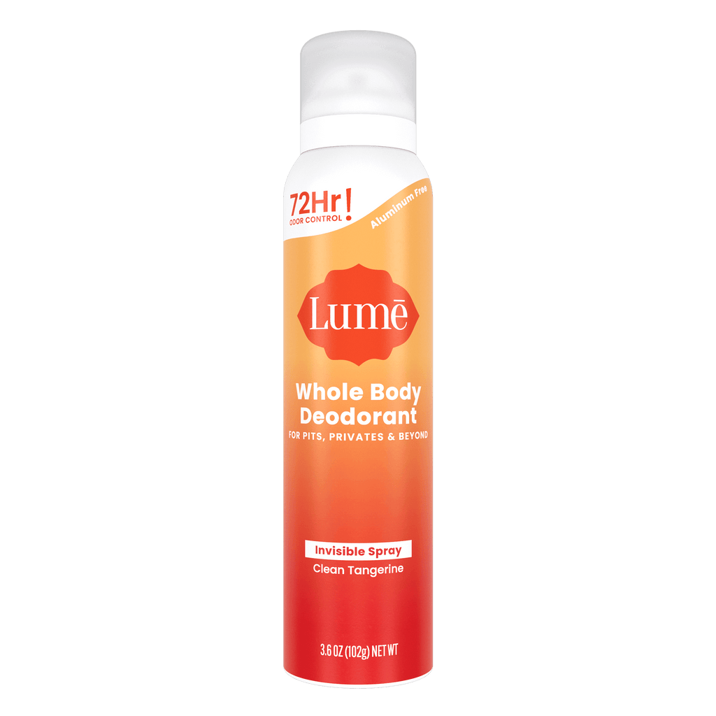 Orange can of spray deodorant in the scent Clean Tangerine