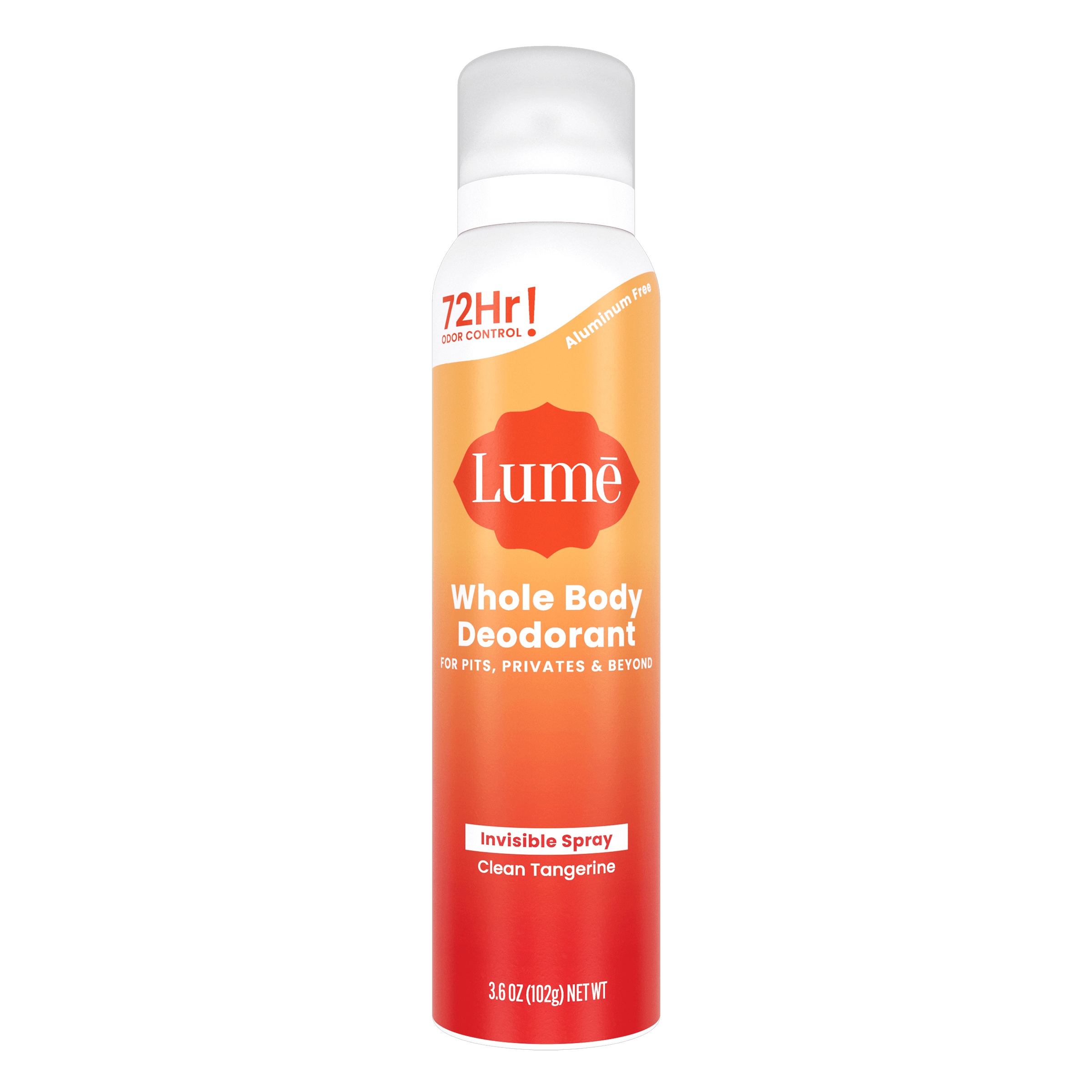Orange can of spray deodorant in the scent Clean Tangerine