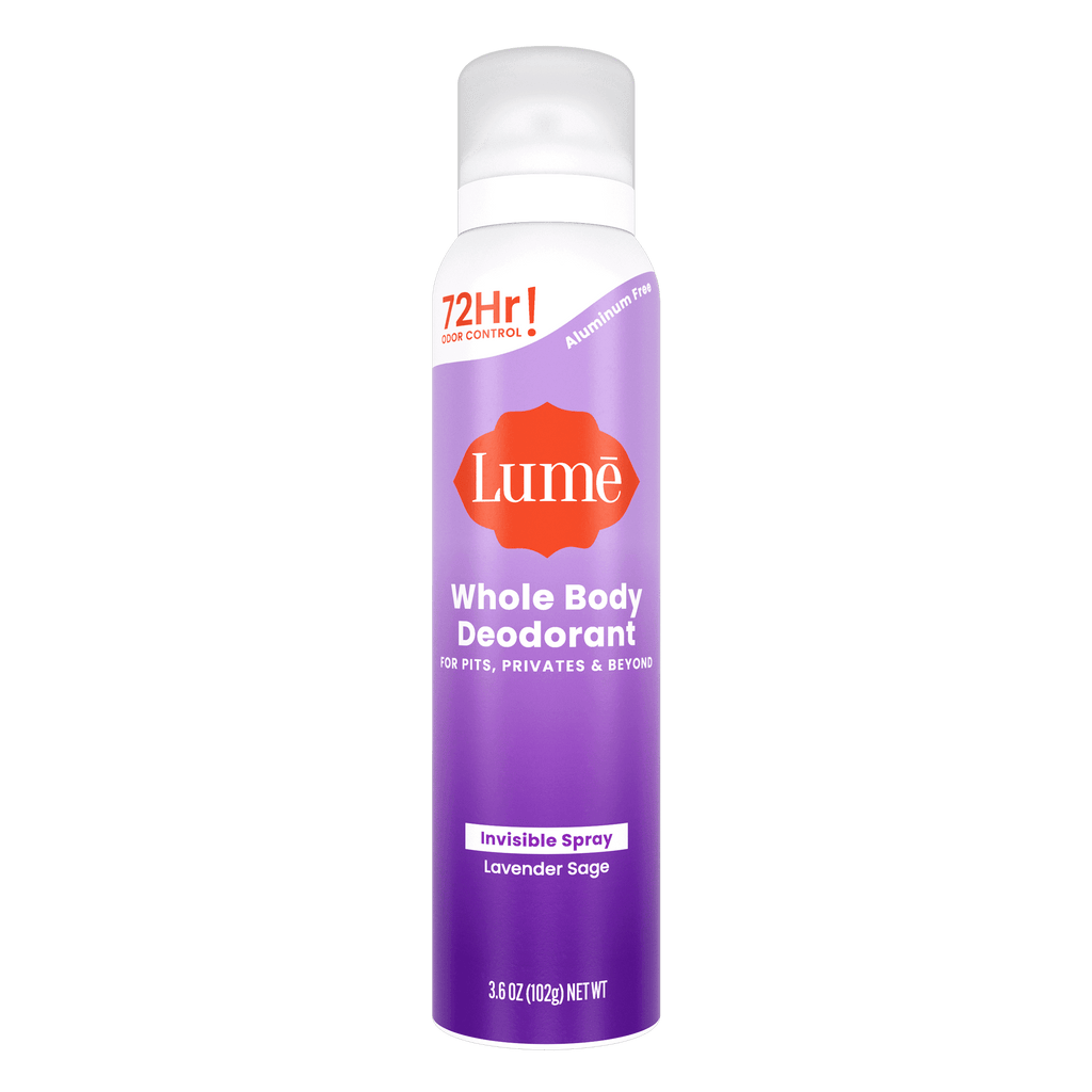 Purple can of spray deodorant in the scent Lavender Sage