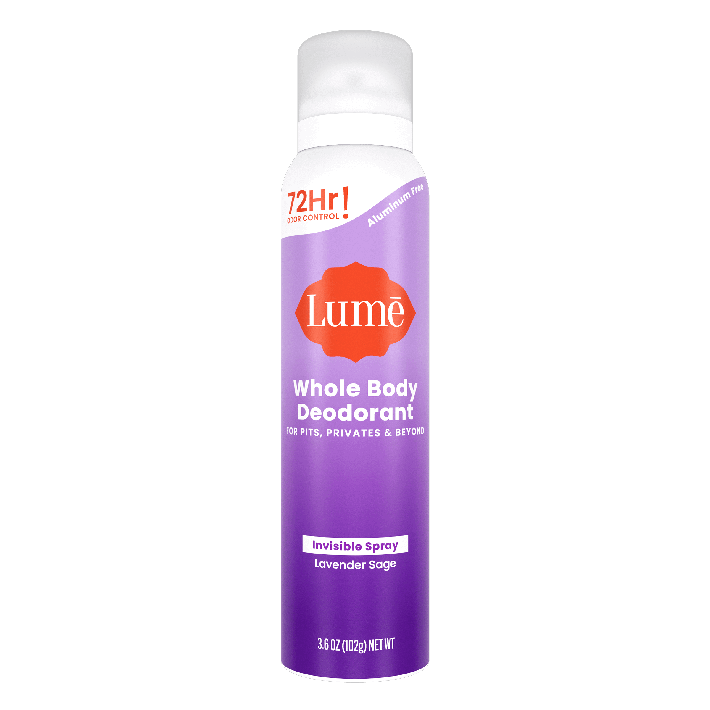 Purple can of spray deodorant in the scent Lavender Sage