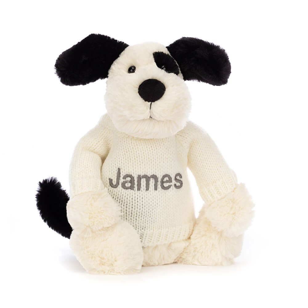 Bashful Black & Cream Puppy with Personalised Cream Jumper, View 4