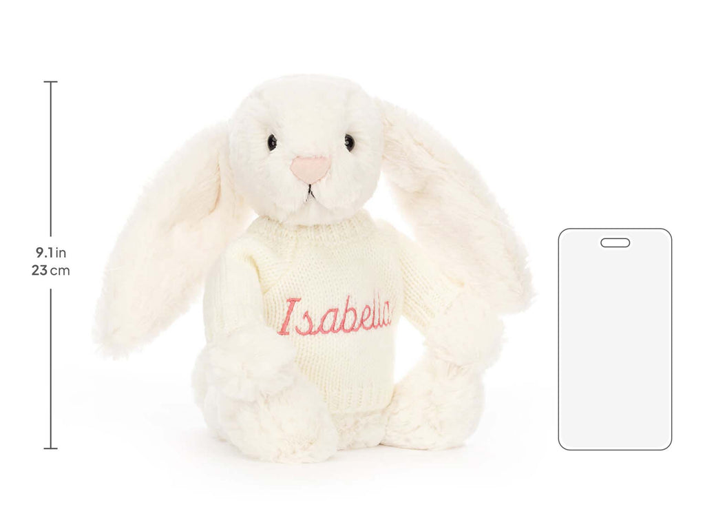 Bashful Cream Bunny with Personalized Cream Jumper, size chart