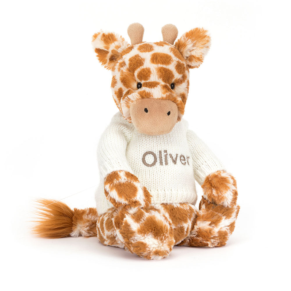 Bashful Giraffe with Personalised Cream Jumper, View 4