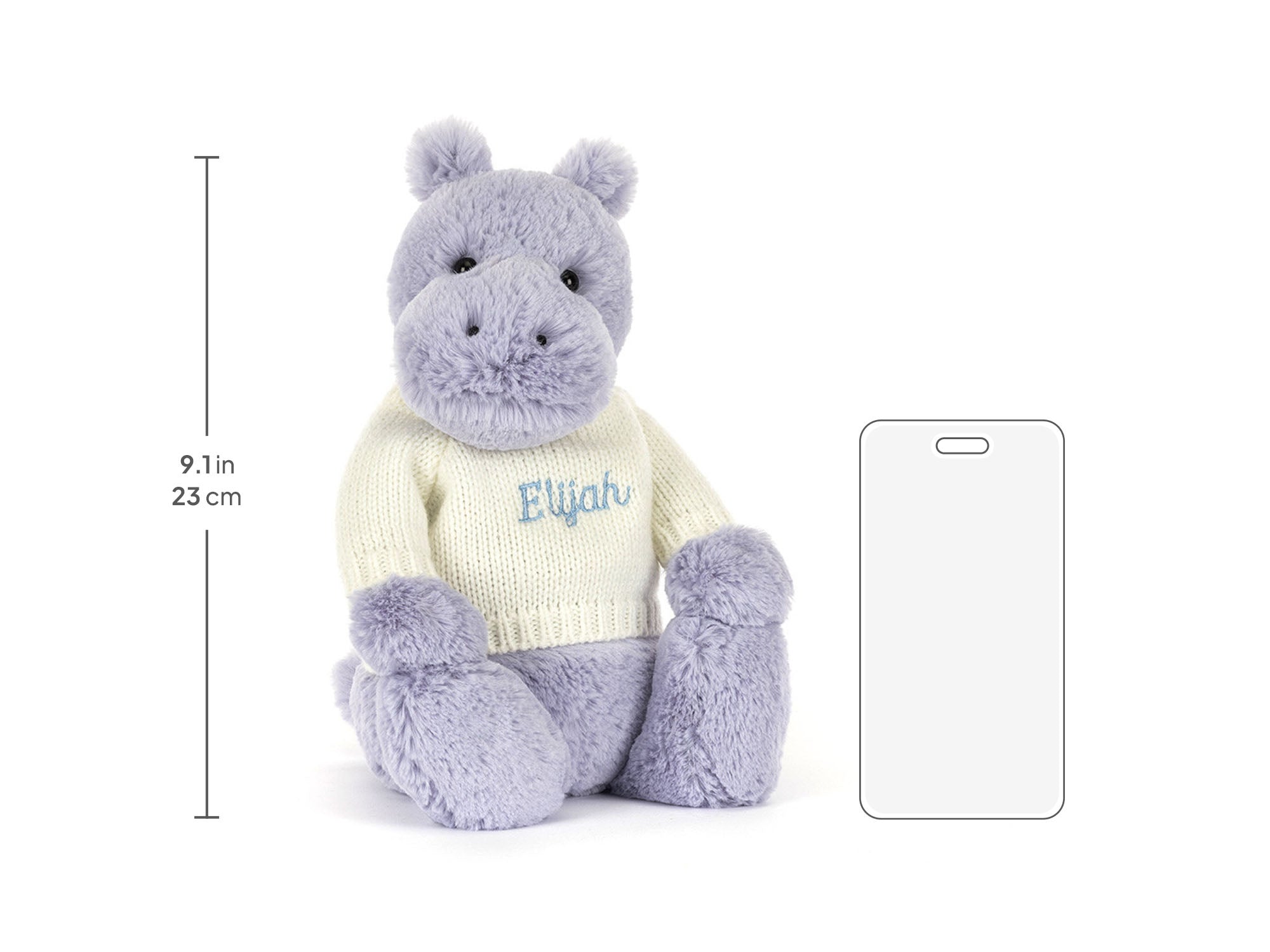Bashful Hippo with Personalized Cream Jumper size chart