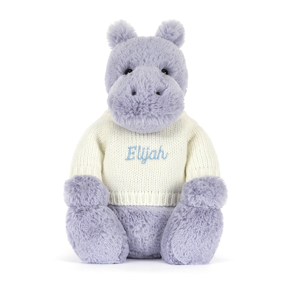 Bashful Hippo with Personalised Cream Jumper, View 4
