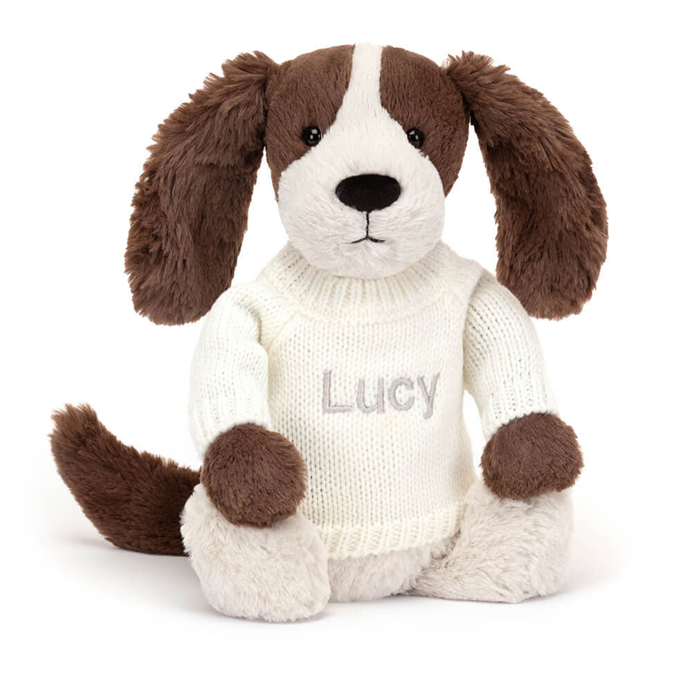 Bashful Fudge Puppy with Personalised Cream Jumper, View 4