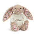 Blossom Beige Bunny 'Petal' with Personalised Cream Jumper, Main View