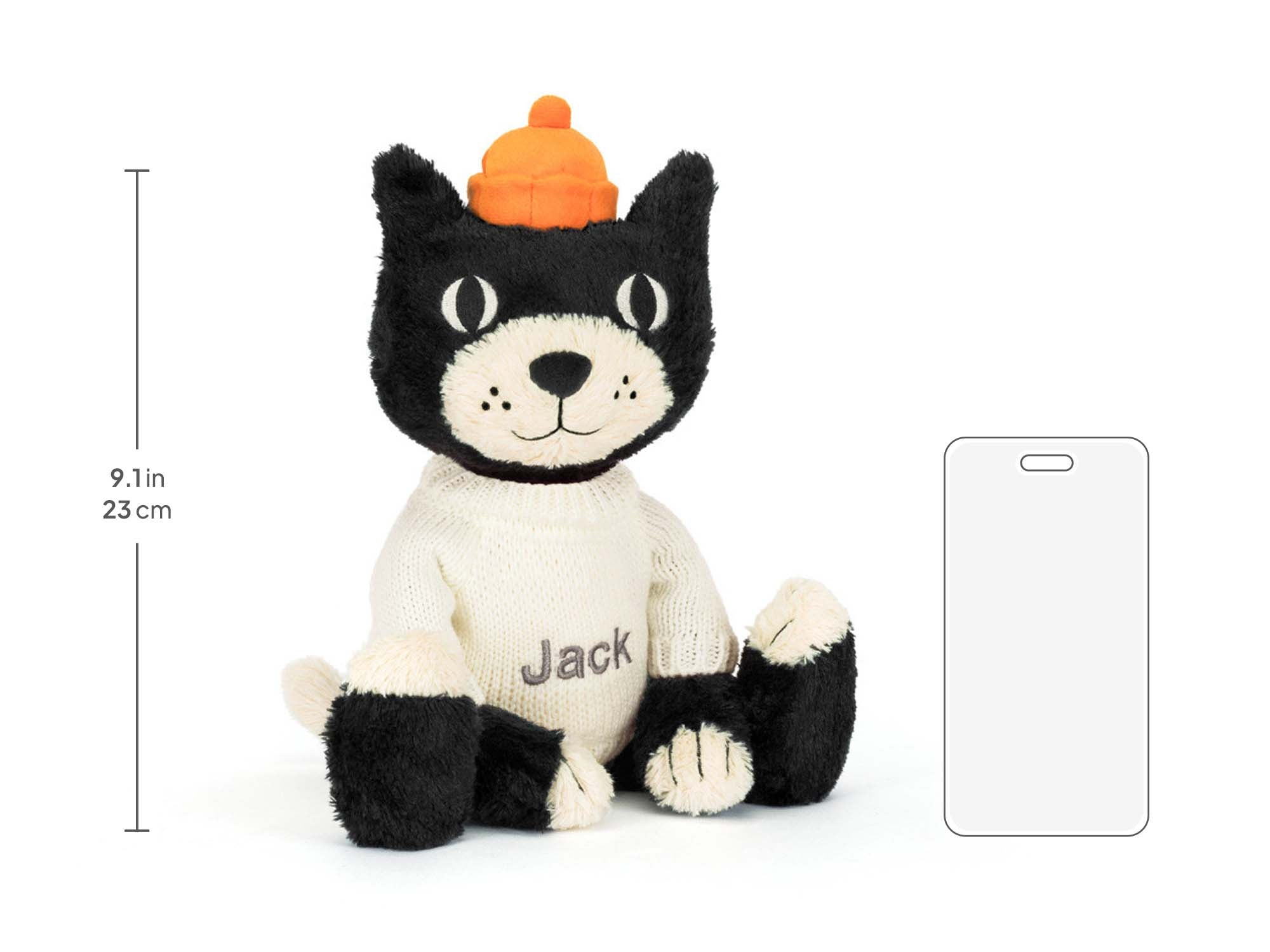 Jellycat Jack with Personalized Cream Jumper, size chart