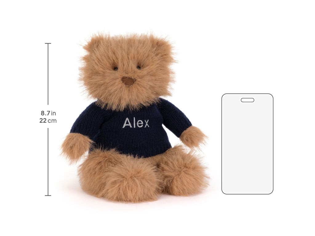 Bartholomew Bear Bouffant with Personalised Navy Jumper, Size Chart