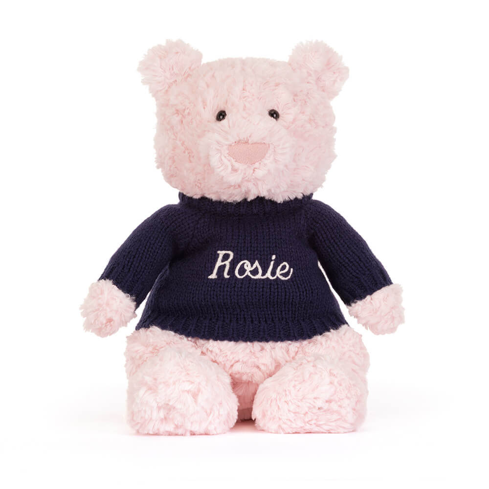 Leola Bear with Personalised Navy Jumper, View 4