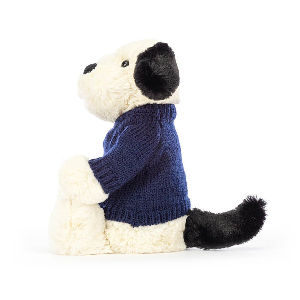 Bashful Black & Cream Puppy with Personalised Navy Jumper, View 3