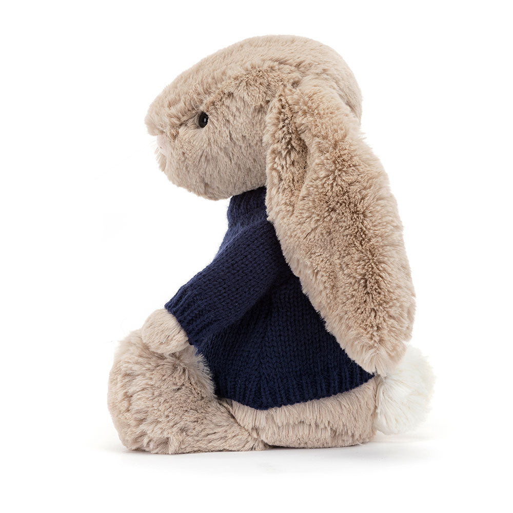 Bashful Beige Bunny with Personalised Navy Jumper, View 2