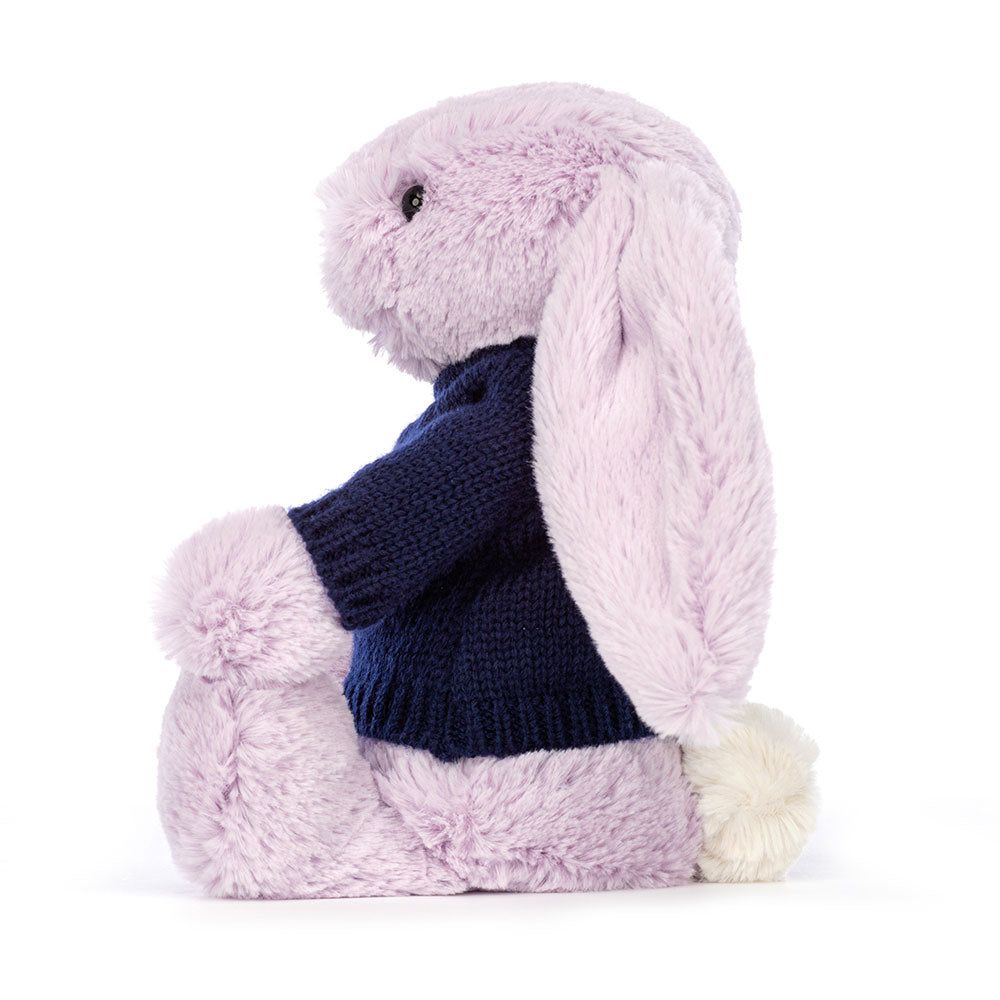 Bashful Lilac Bunny with Personalised Navy Jumper, View 3