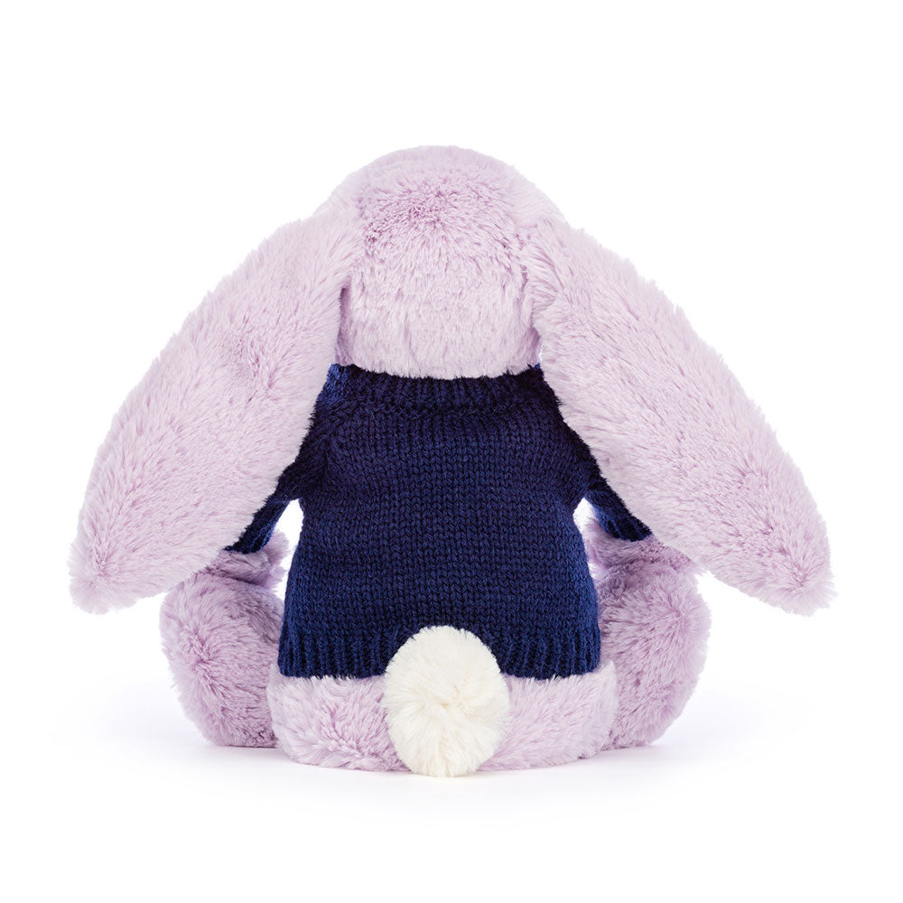 Bashful Lilac Bunny with Personalised Navy Jumper, View 4