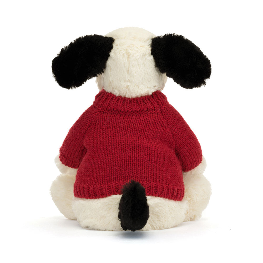 Bashful Black & Cream Puppy with Personalised Red Jumper, View 3