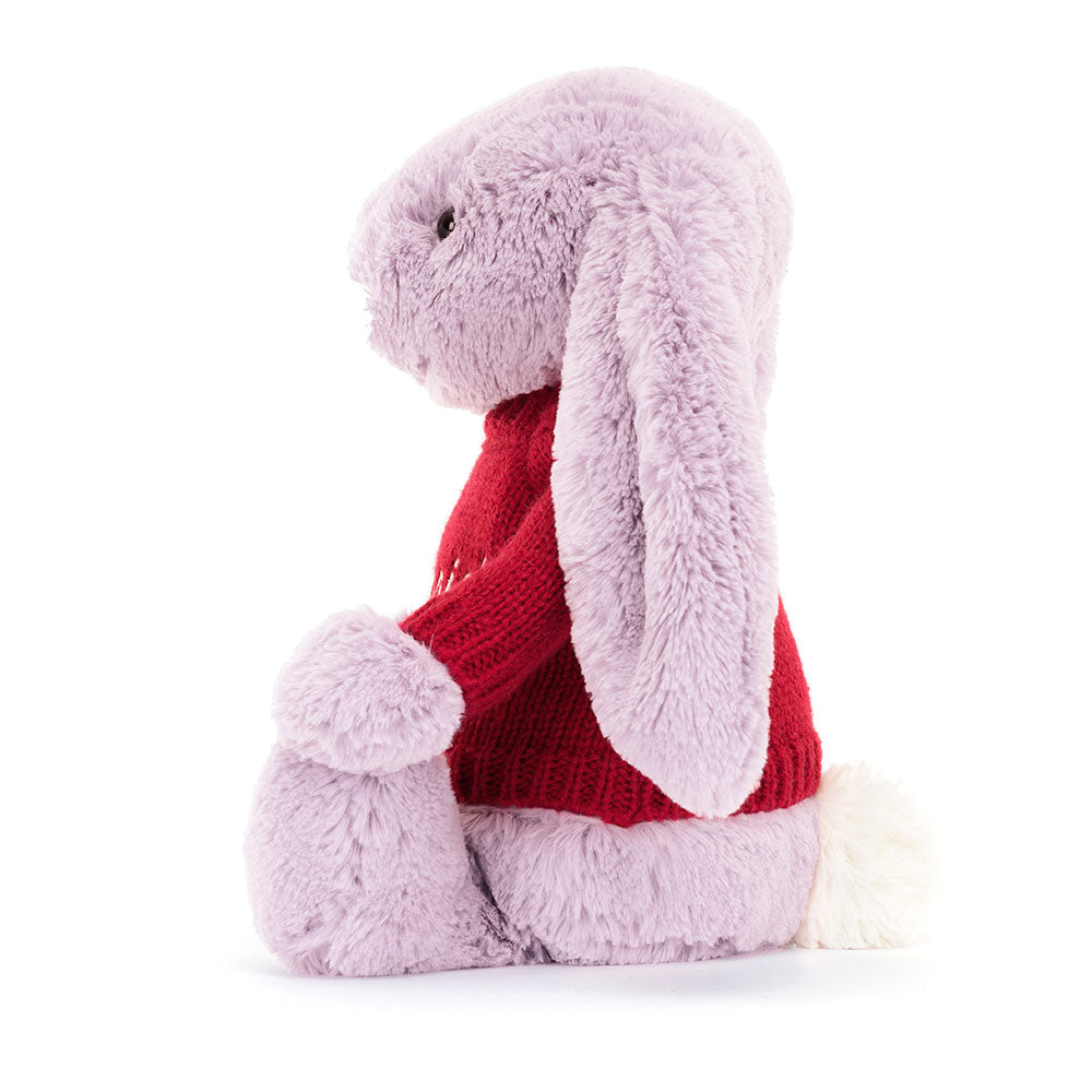Bashful Lilac Bunny with Personalised Red Jumper, View 2