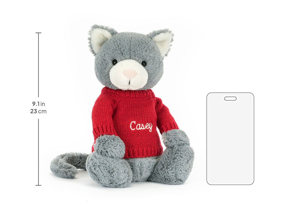 Bashful Kitten with Personalized Red Jumper size chart
