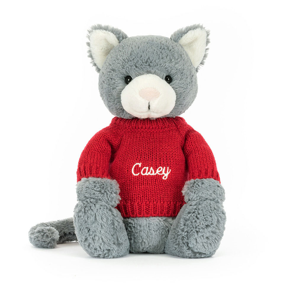 Bashful Kitten with Personalised Red Jumper, View 4