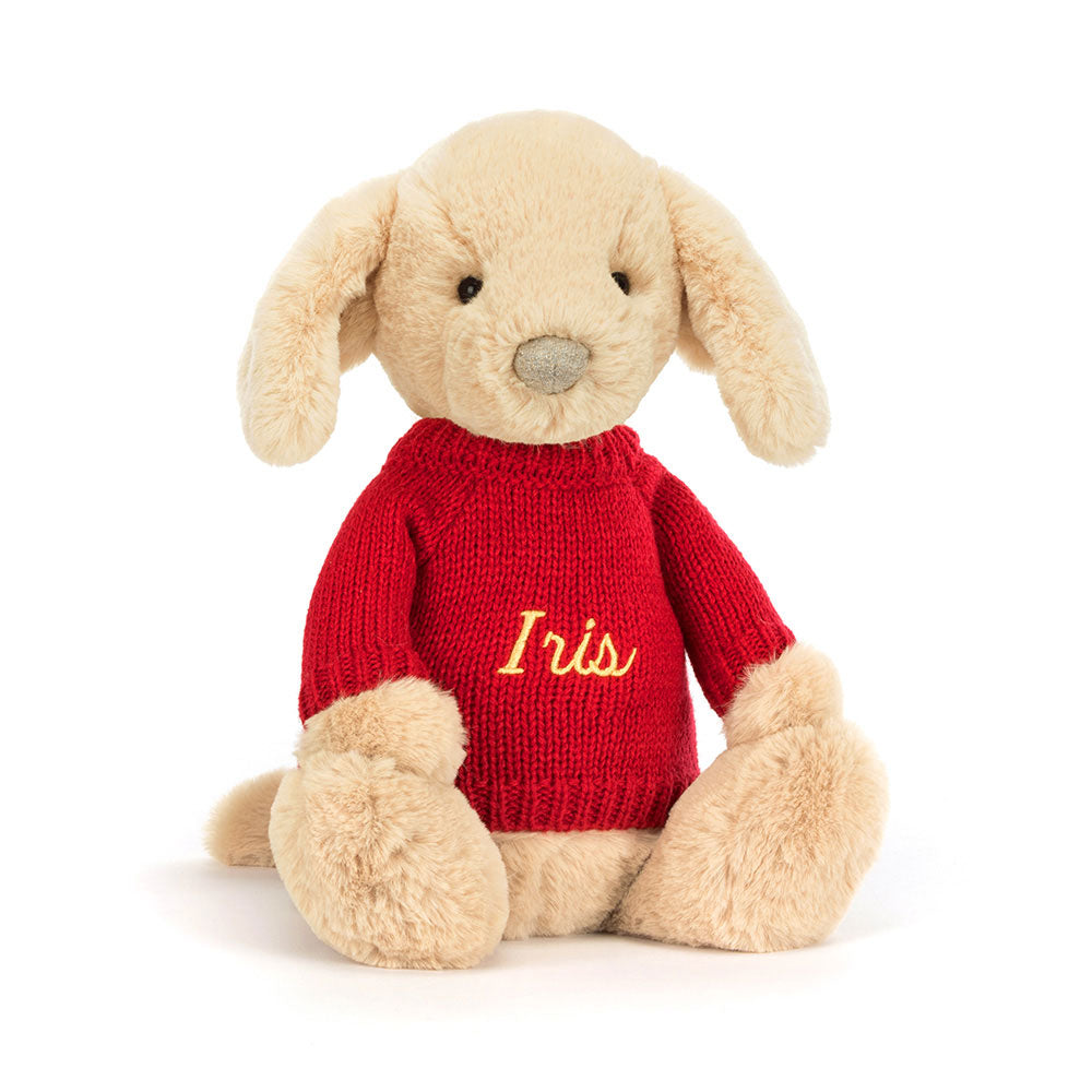 Bashful Luxe Puppy Orlando with Personalised Red Jumper, Main View