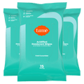 Three green packs of 15 count wipes overlapping