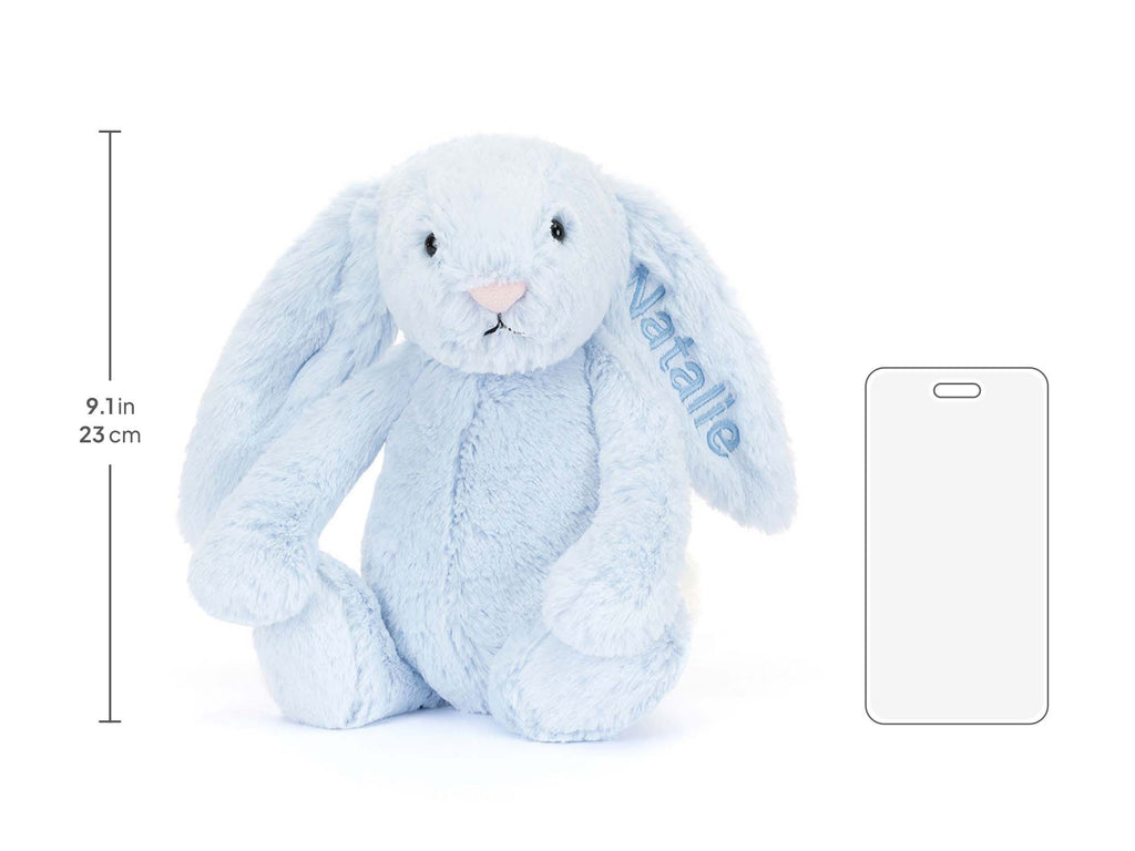 Personalized Bashful Blue Bunny Medium, size chart