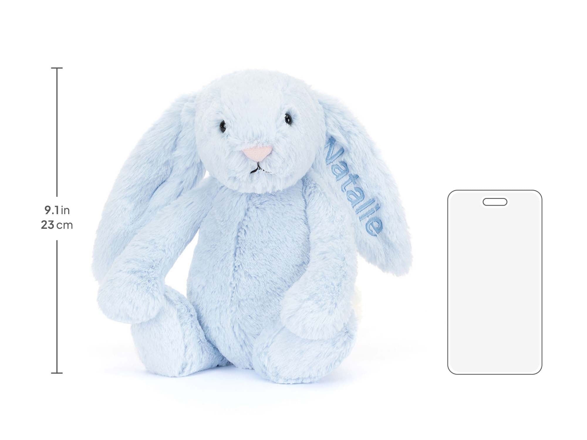 Personalized Bashful Blue Bunny Medium, size chart