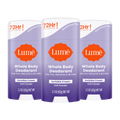 Three purple Lume cream deodorant sticks in the scent Soft Powder