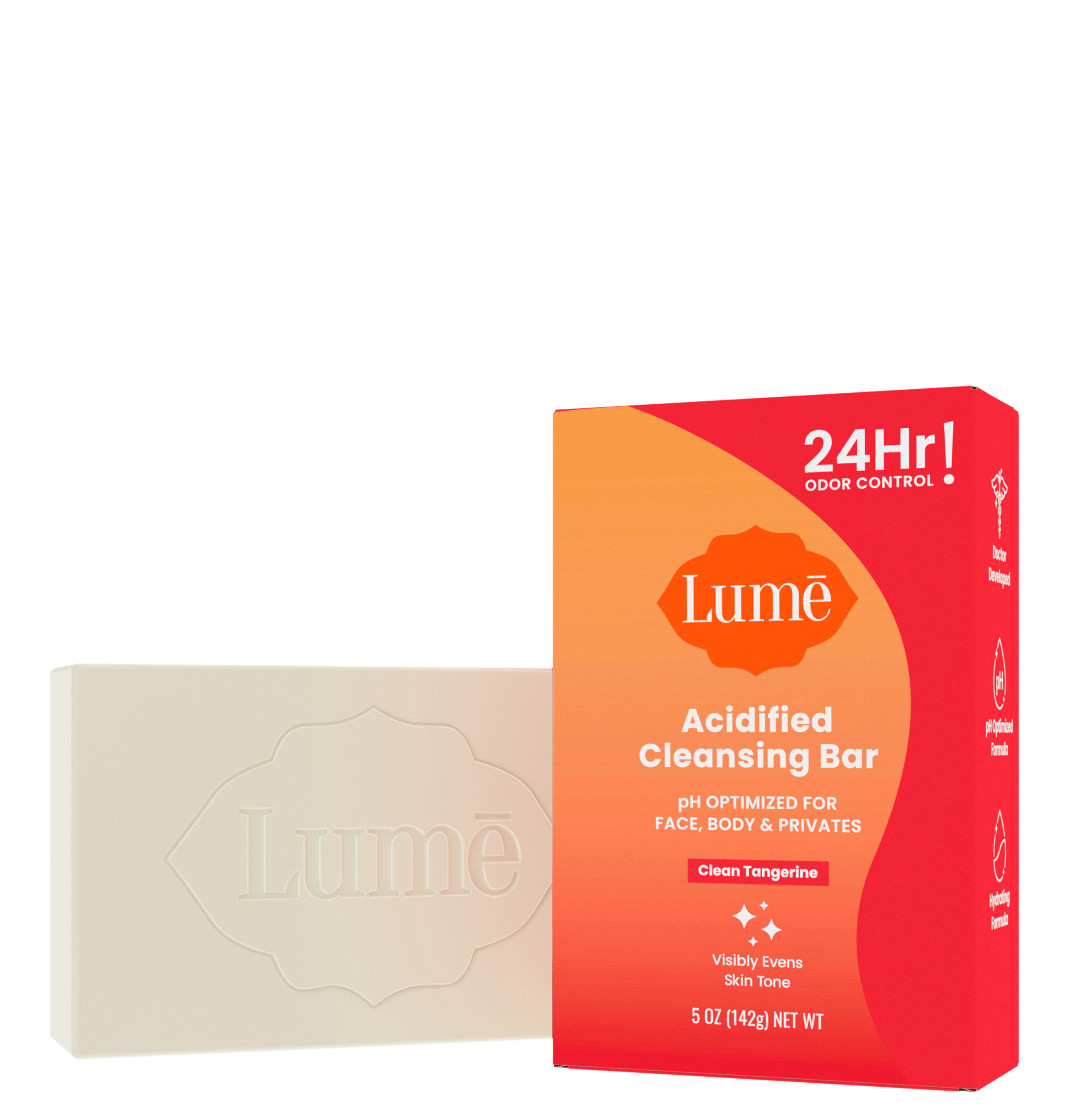 Lume cleansing bar. The packaging says "PH optimized for face, body, and privates. Visibly evens skin tone."