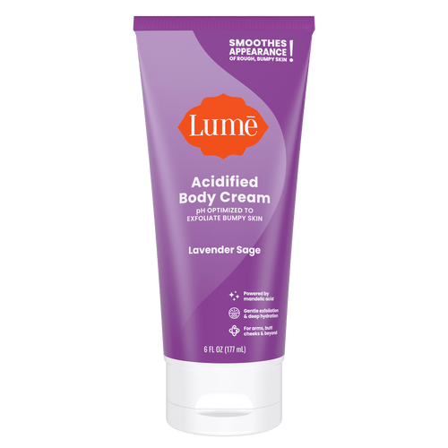 Purple Lume lavender sage scented acidified body cream against a white background