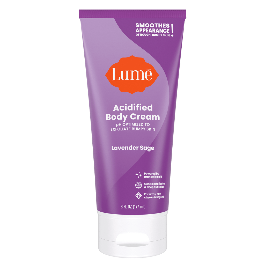 Purple Lume lavender sage scented acidified body cream against a white background