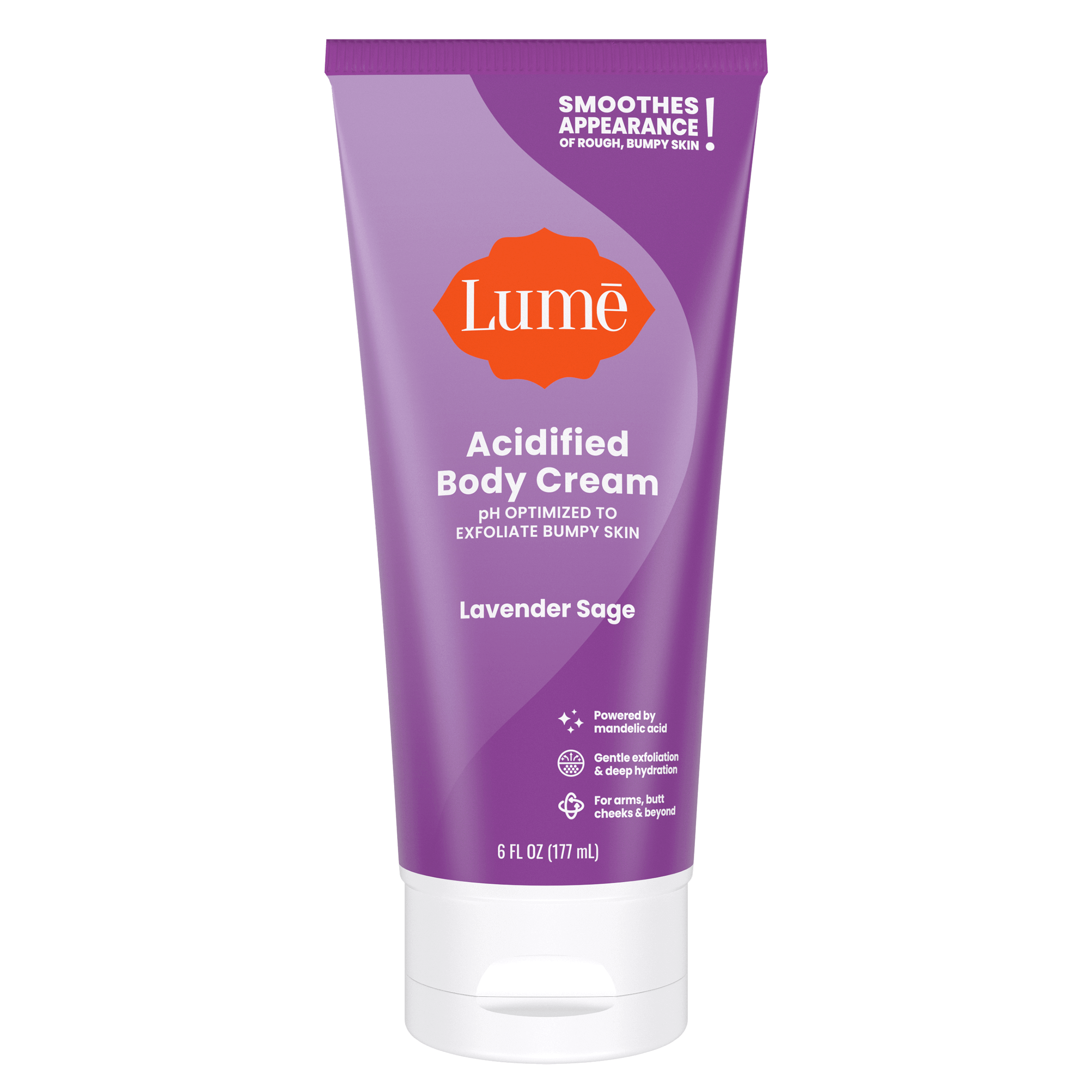 Purple Lume lavender sage scented acidified body cream against a white background