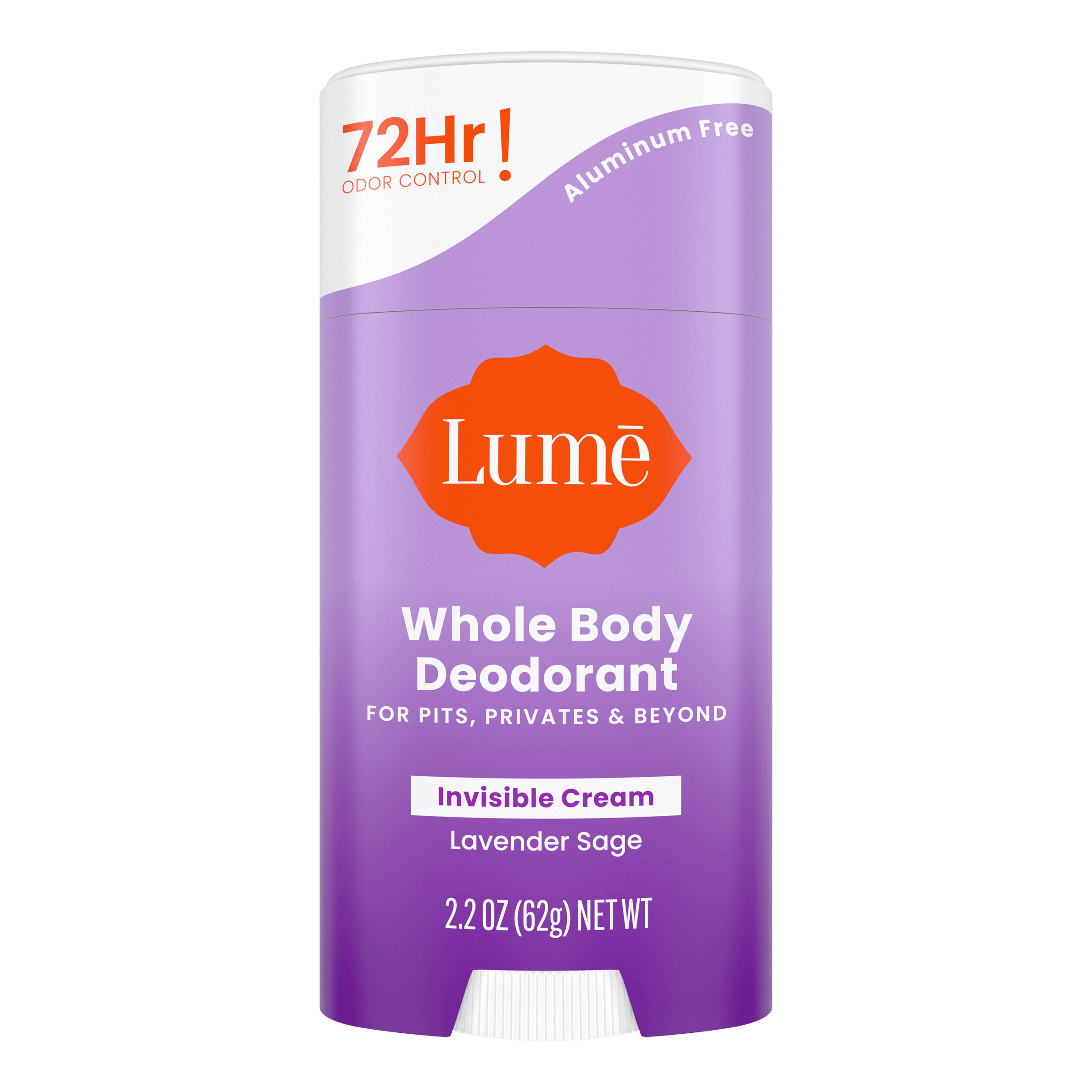 Purple and white bar of Lume lavender sage scented cream deodorant stick