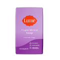 Purple Lume lavender sage scented soap bar against a white background