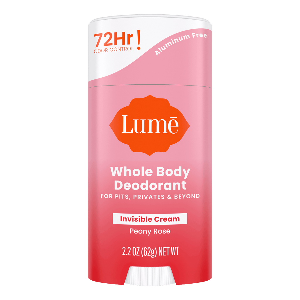 Pink and white Lume peony rose scented cream deodorant stick
