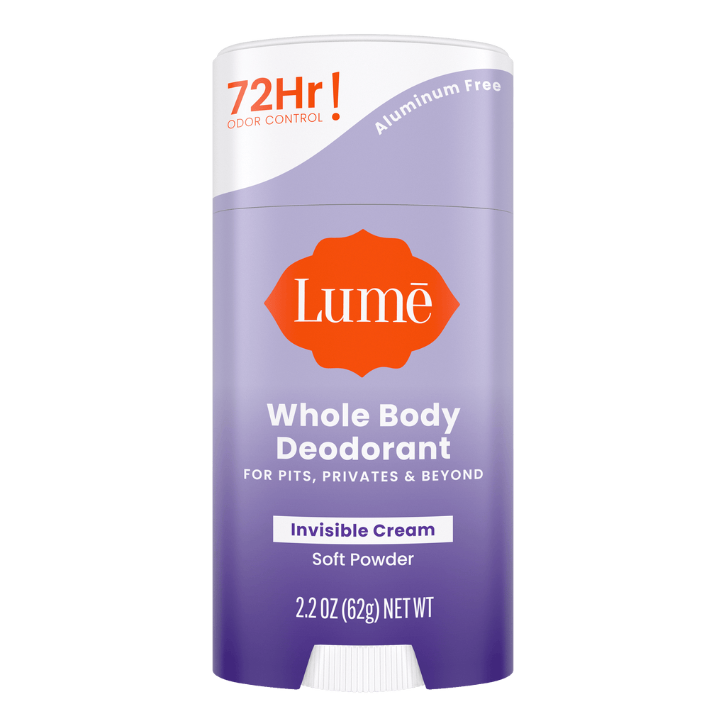 Purple and white Lume soft powder scented cream deodorant stick