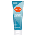 Light blue Lume unscented acidified body wash against a white background