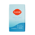 Light blue and blue Lume unscented soap bar against a white background